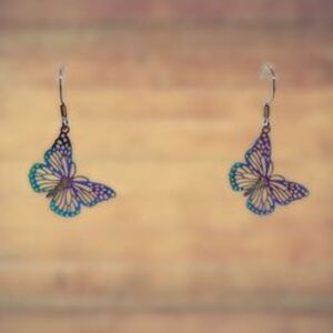 Rainbow Titanium Butterfly Earrings, Hypoallergenic Dangle Item #2042